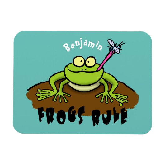 Frösche herrschen lustig-grüner Frosch-Cartoon Magnet (Horizontal)
