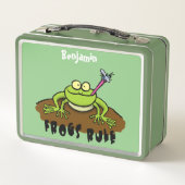 Frösche herrschen lustig-grüner Frosch-Cartoon Metall Brotdose (Rückseite)