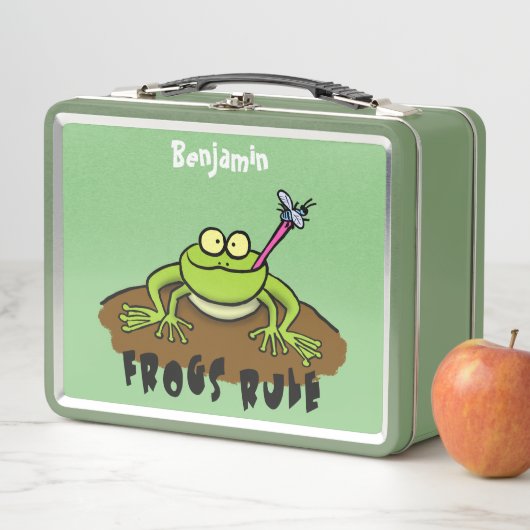 Frösche herrschen lustig-grüner Frosch-Cartoon Metall Brotdose (Beispiel)