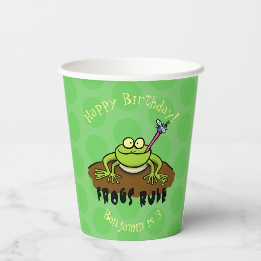 Frösche herrschen lustig-grüner Frosch-Cartoon Pappbecher (Rückseite)