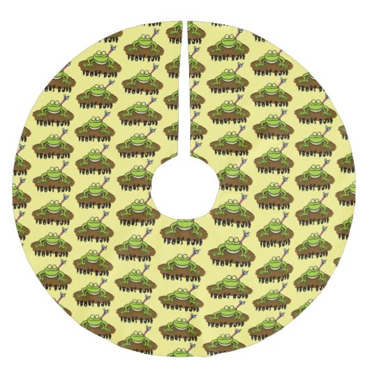 Frösche herrschen lustig-grüner Frosch-Cartoon Polyester Weihnachtsbaumdecke (Vorderseite)