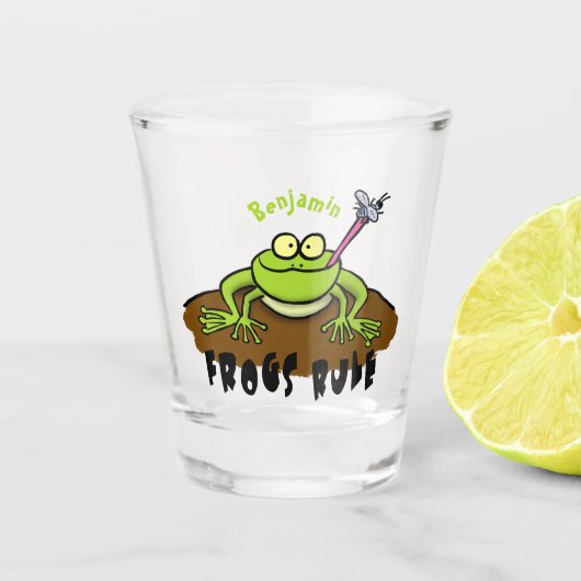 Frösche herrschen lustig-grüner Frosch-Cartoon Schnapsglas (Vorderseite)