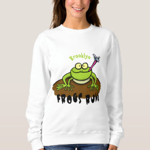 Frösche herrschen lustig-grüner Frosch-Cartoon Sweatshirt