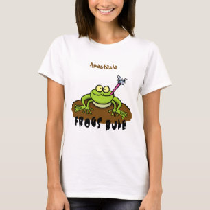 Frösche herrschen lustig-grüner Frosch-Cartoon T-Shirt