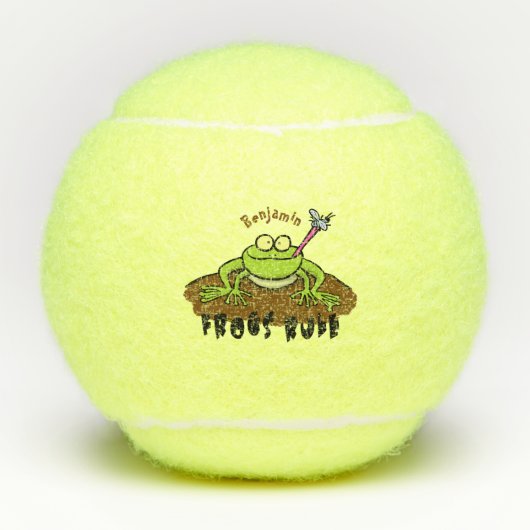 Frösche herrschen lustig-grüner Frosch-Cartoon Tennisbälle (Vorderseite)