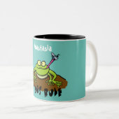 Frösche herrschen lustig-grüner Frosch-Cartoon Zweifarbige Tasse (VorderseiteRechts)
