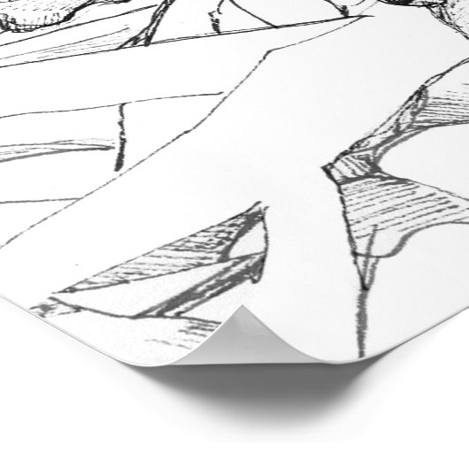 Frösche in Baumhütten Blätter Schwarz-weiße Tinten Poster (Ecke)