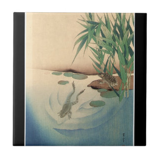Frösche in einem Teich, japanische Kunst circa Fliese