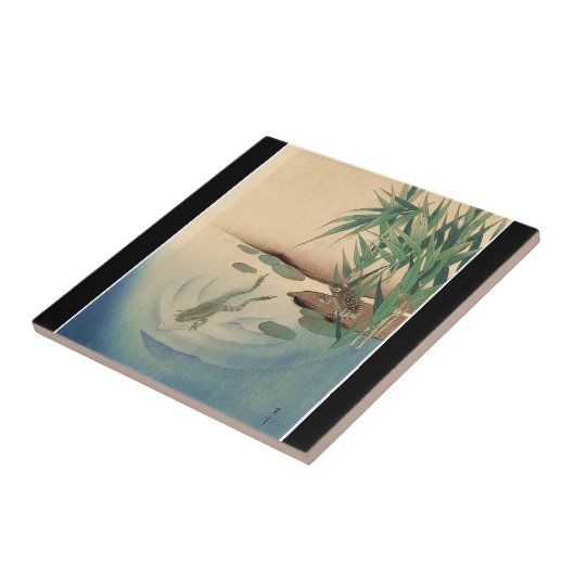 Frösche in einem Teich, japanische Kunst circa Fliese (Seite)