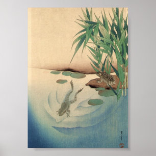 Frösche in einem Teich, japanische Kunst um das 18 Poster