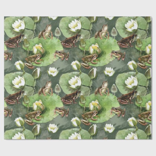 Frösche, Lilien, grün und weiß Geschenkpapier (Flach)