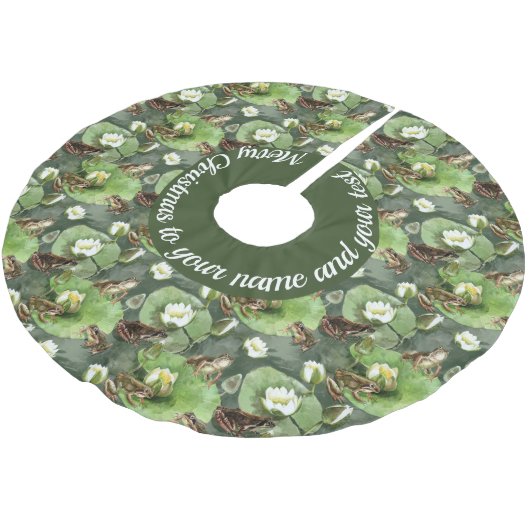 Frösche-Lilienmuster Polyester Weihnachtsbaumdecke (Schrägansicht)