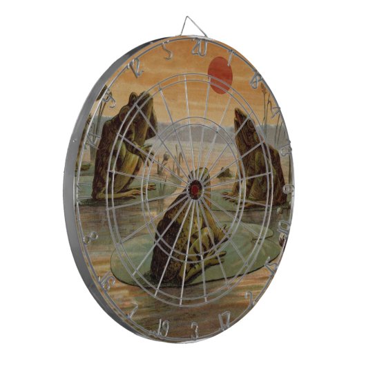 Frösche Lily Pads Moon Illustration Dartscheibe (Vorderseite Links)