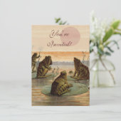 Frösche Lily Pads Moon Illustration Einladung (Stehend Vorderseite)