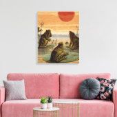 Frösche Lily Pads Moon Illustration Leinwanddruck (Insitu (Wohnzimmer))