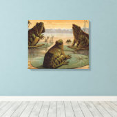 Frösche Lily Pads Moon Illustration Leinwanddruck (Insitu (Holzboden))