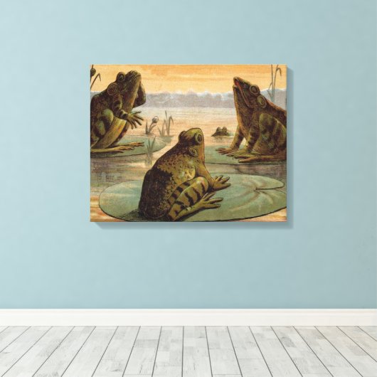 Frösche Lily Pads Moon Illustration Leinwanddruck (Insitu (Holzboden))