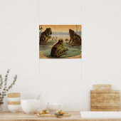 Frösche Lily Pads Moon Illustration Poster (Küche)