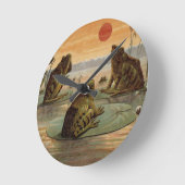 Frösche Lily Pads Moon Illustration Runde Wanduhr (Winkel)