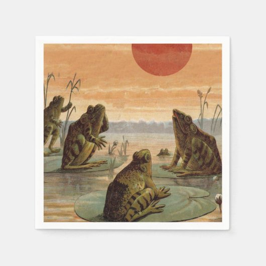 Frösche Lily Pads Moon Illustration Serviette (Vorderseite)