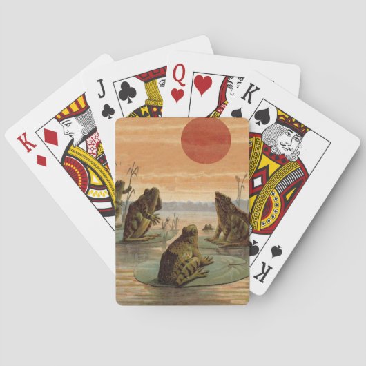 Frösche Lily Pads Moon Illustration Spielkarten (Rückseite)