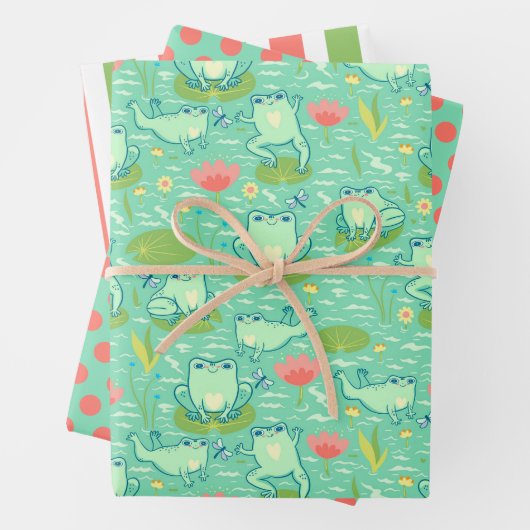 Frösche Lily Pads Packpapier Set 3 Geschenkpapier Set (Beispiel)