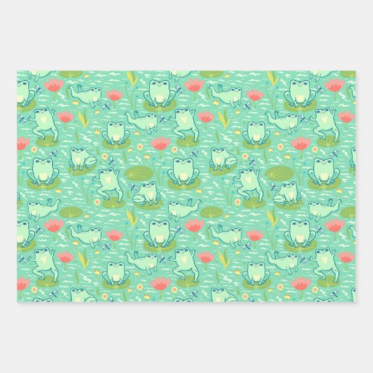 Frösche Lily Pads Packpapier Set 3 Geschenkpapier Set (Vorderseite)