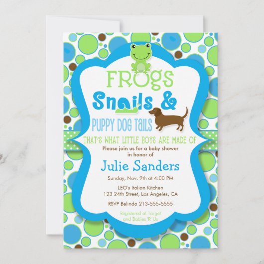 Frösche, Schnecken und Schwänze für Welpen - Kinde Einladung (Vorderseite)