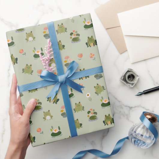 Frösche & Seerosenblätter auf Gin Grün Geschenkpapier (Schenken)