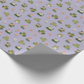 Frösche & Seerosenblätter auf hellgrau-lila Geschenkpapier (Ecke)