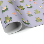 Frösche & Seerosenblätter auf hellgrau-lila Geschenkpapier (Rolleneckpunkt)