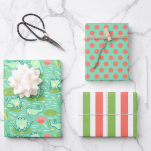 Frösche Seerosenblätter Geschenkpapier Set von 3