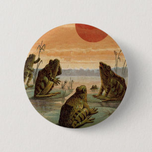 Frösche Seerosenblätter Mond Illustration Button