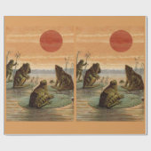 Frösche Seerosenblätter Mond Illustration Geschenkpapier (Flach)