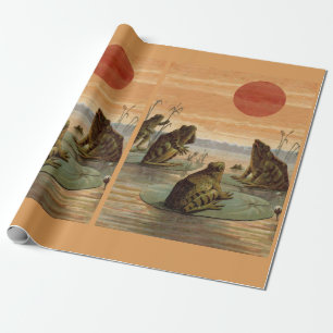 Frösche Seerosenblätter Mond Illustration Geschenkpapier