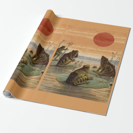 Frösche Seerosenblätter Mond Illustration Geschenkpapier (Ungerollt)