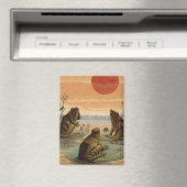 Frösche Seerosenblätter Mond Illustration Magnet (In Situ (Geschirrspüler))