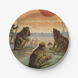 Frösche Seerosenblätter Mond Illustration Pappteller