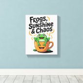 Frösche, Sonnenschein und Chaos - Niedlicher Frosc Leinwanddruck (Insitu (Holzboden))