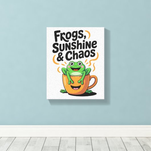 Frösche, Sonnenschein und Chaos - Niedlicher Frosc Leinwanddruck (Insitu (Holzboden))