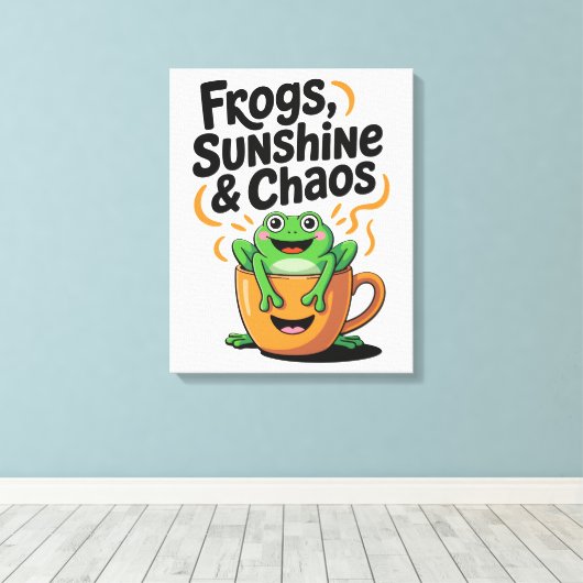 Frösche, Sonnenschein und Chaos - Niedlicher Frosc Leinwanddruck (Insitu (Holzboden))