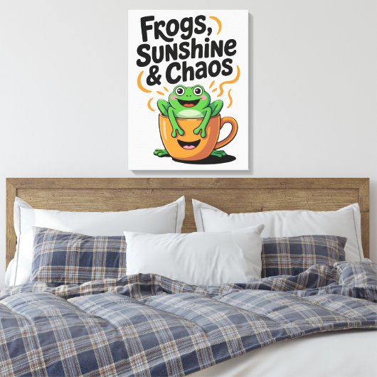 Frösche, Sonnenschein und Chaos - Niedlicher Frosc Leinwanddruck (Insitu (Schlafzimmer))