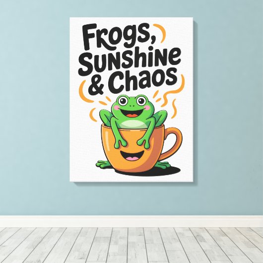 Frösche, Sonnenschein und Chaos - Niedlicher Frosc Leinwanddruck (Insitu (Holzboden))