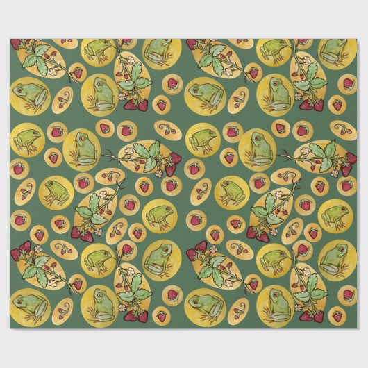 Frösche und Erdbeeren Geschenkpapier (Flach)