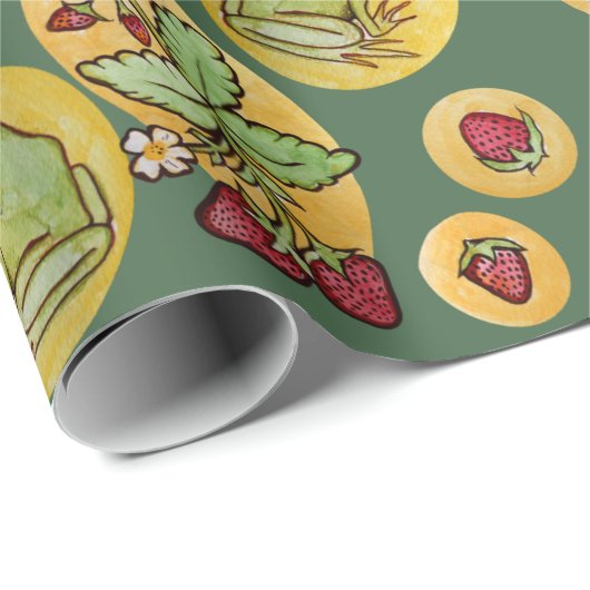 Frösche und Erdbeeren Geschenkpapier (Rolleneckpunkt)