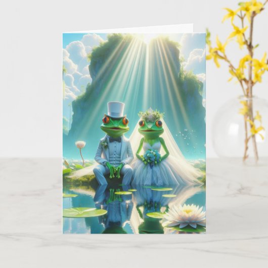 Frösche und Frösche auf Lily Pad Karte (Gelbe Blume)