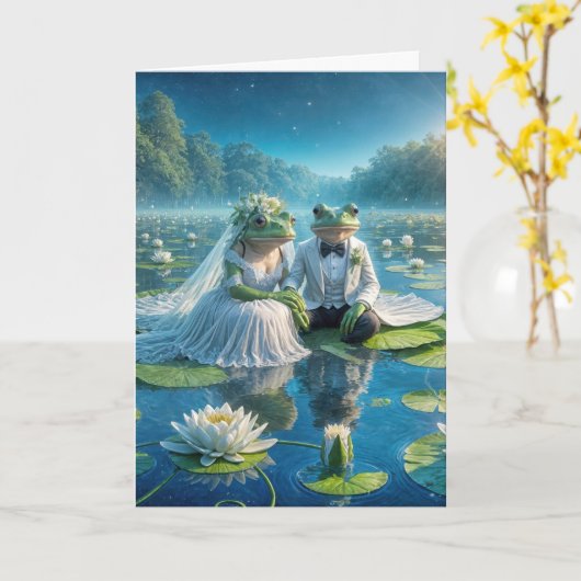 Frösche und Frösche auf Lily Pad Karte (Gelbe Blume)