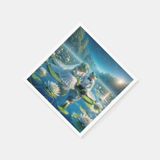 Frösche und Frösche auf Lily Pad Serviette (Ecke)