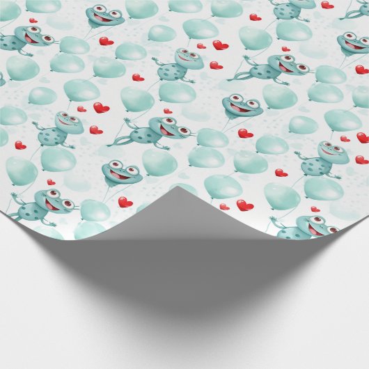 Frösche und Herzen Frösche als Ballons Geschenkpapier (Ecke)