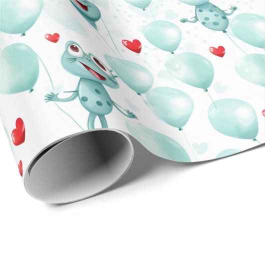 Frösche und Herzen Frösche als Ballons Geschenkpapier (Rolleneckpunkt)